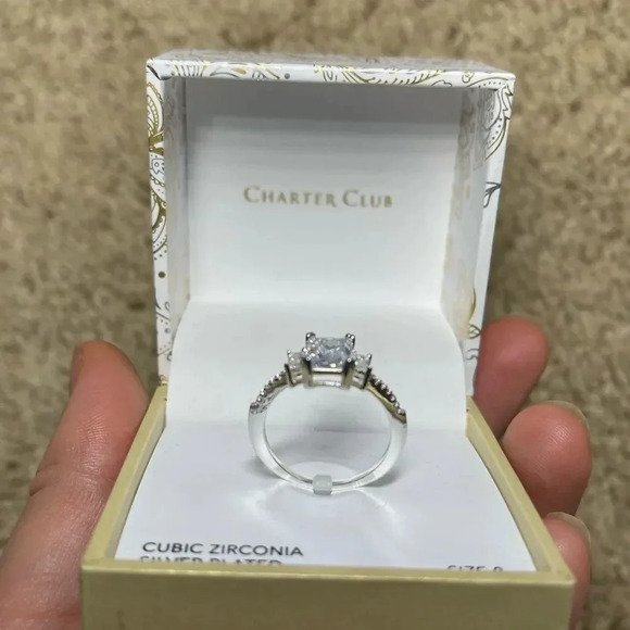 Charter Club Silver-Tone Crystal Triple-Stone Ring NWT 6,8,9,10,11 - Picture 5 of 9